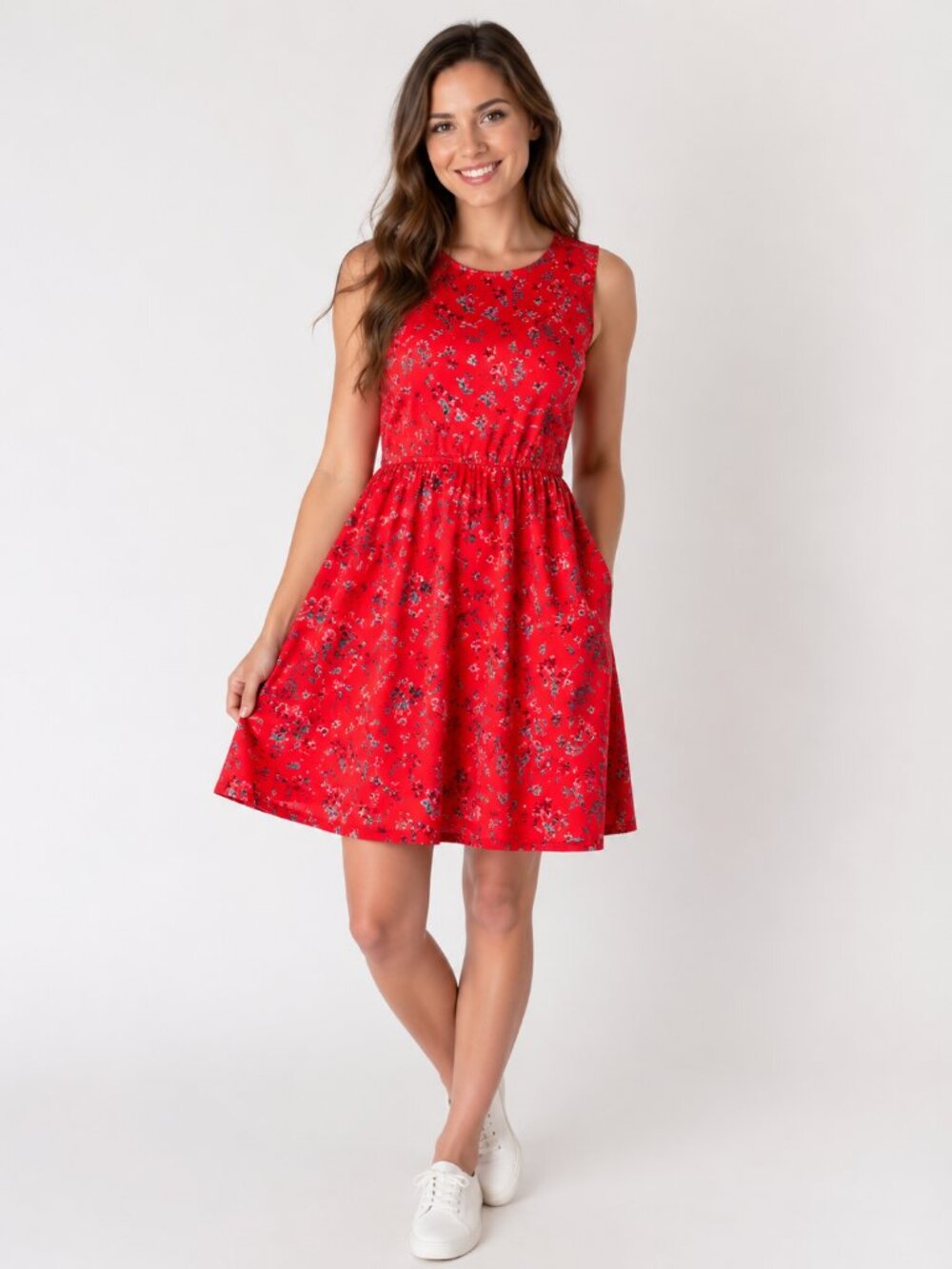 GAP Red Floral Cotton Dress Size 0 Fit & Flare Sleeveless Cute Feminine Dress